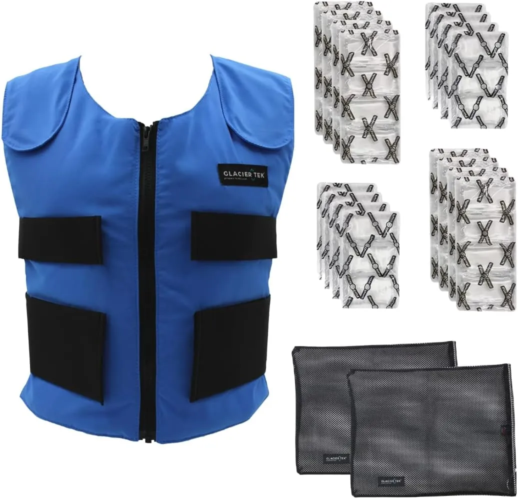 Men's Cooling Vest Bundle, with 8 Cold Packs, Plus Spare Pack Set, Stay Cool 59 Degrees, Recharges in 30 Minutes