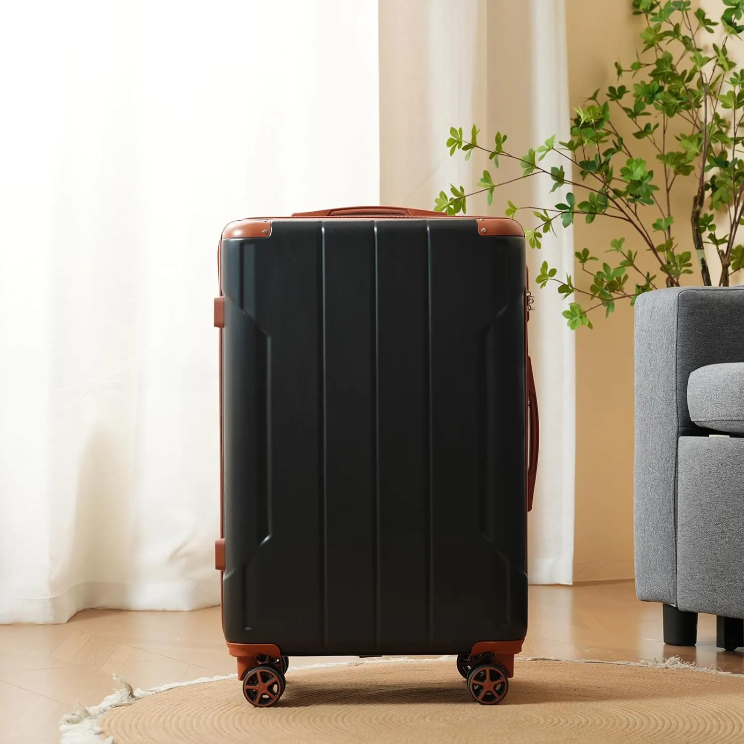 Merax Luggage Sets 3-Piece Hardshell with Spinner Wheels Lightweight Suitcase with Corner Guards (Black brown, 20/24/28)