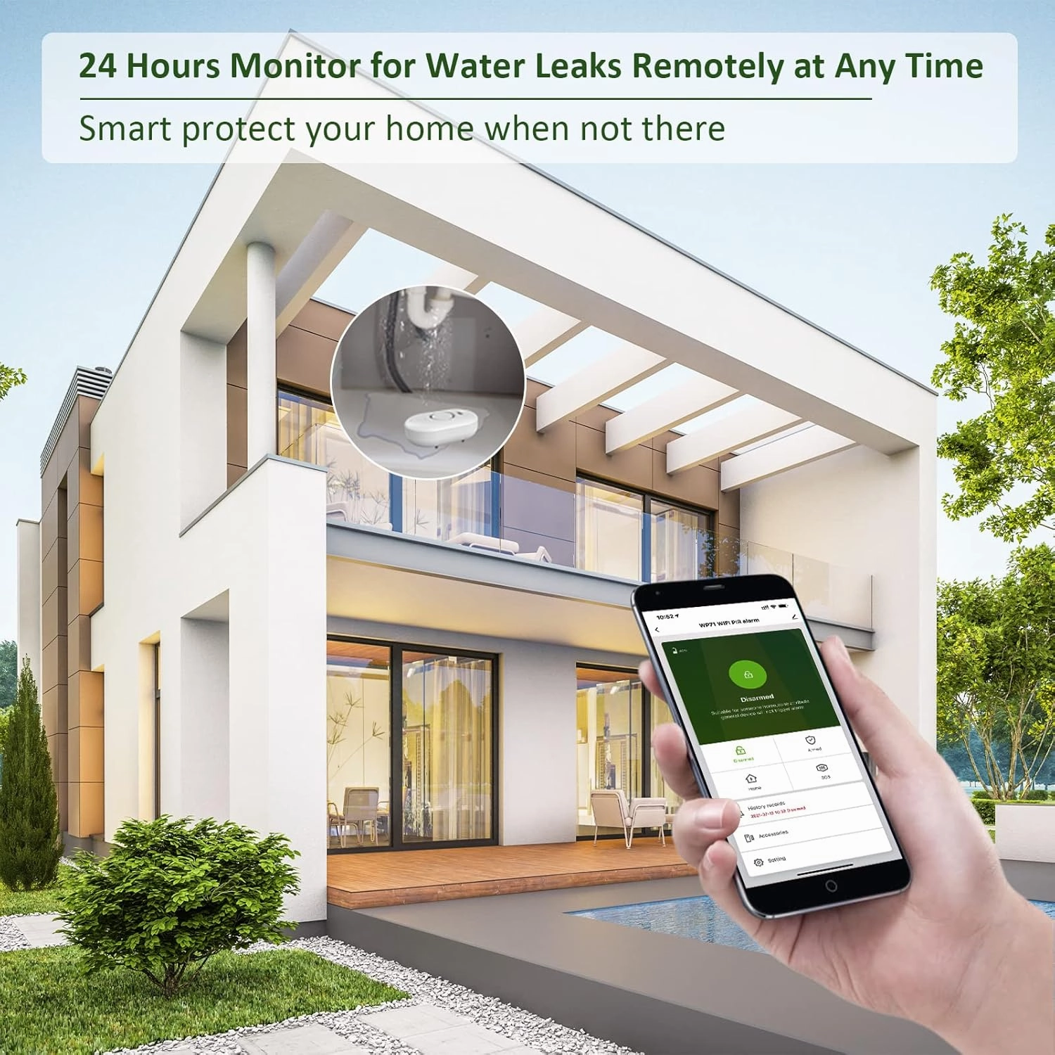 METAK Water Leak Detector Alarm: WiFi Water Flooding Monitor Smart App Sink Overflow Monitoring Adjustable Wet Moisture Alert Pipe Leakage Drip Detection Warning for Home Basement Floor