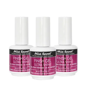 Mia Secret Finish gel top coat for gel or acrylic nails (3-PIECE PACK) - No wipe clear gel nail polish - High gloss top coat for artificial nails (3-Piece Pack)