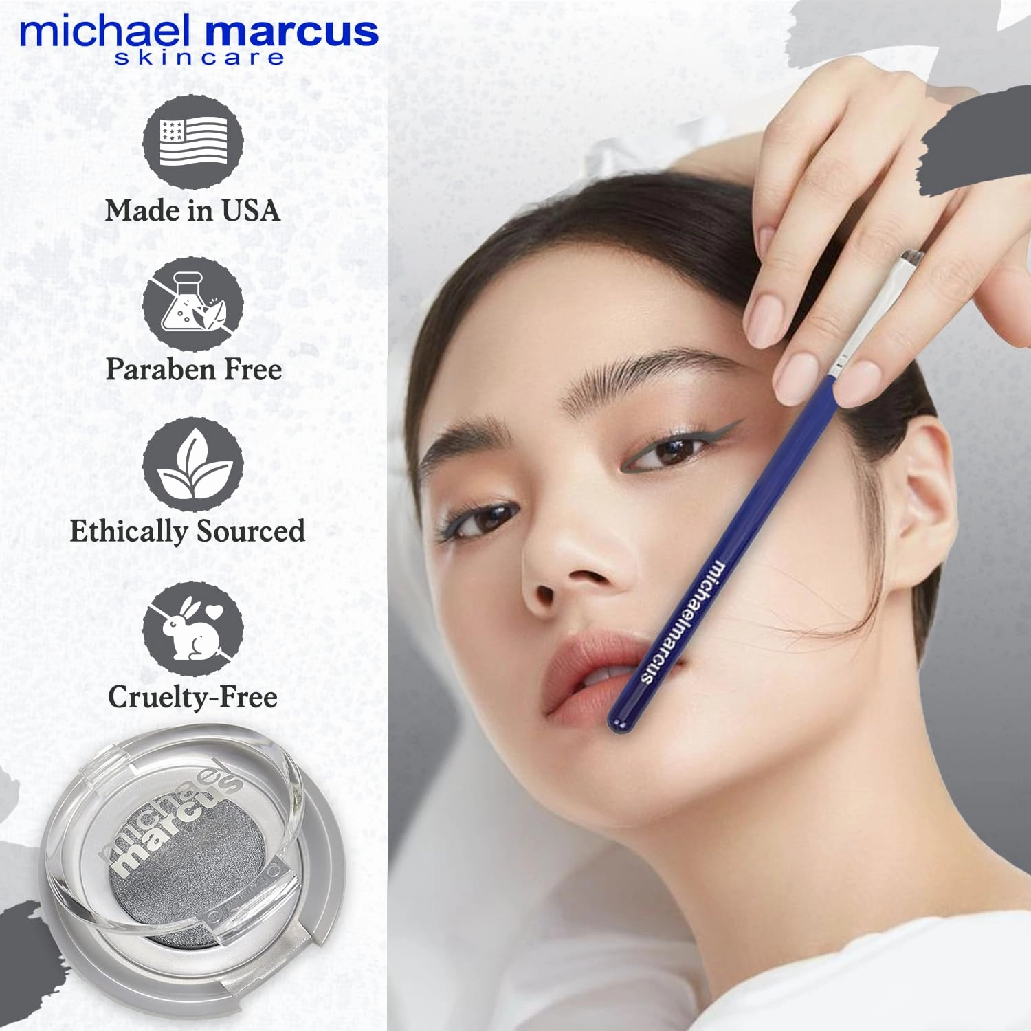 michael marcus Makeup Cake Eye Liner & Eyeliner Brush (Trashy) - Water Activated Dry Pressed, Long-Lasting & Smudge Resistant Eyeliner - Cruelty & Paraben Free - For Beginner & Pro Makeup Artist