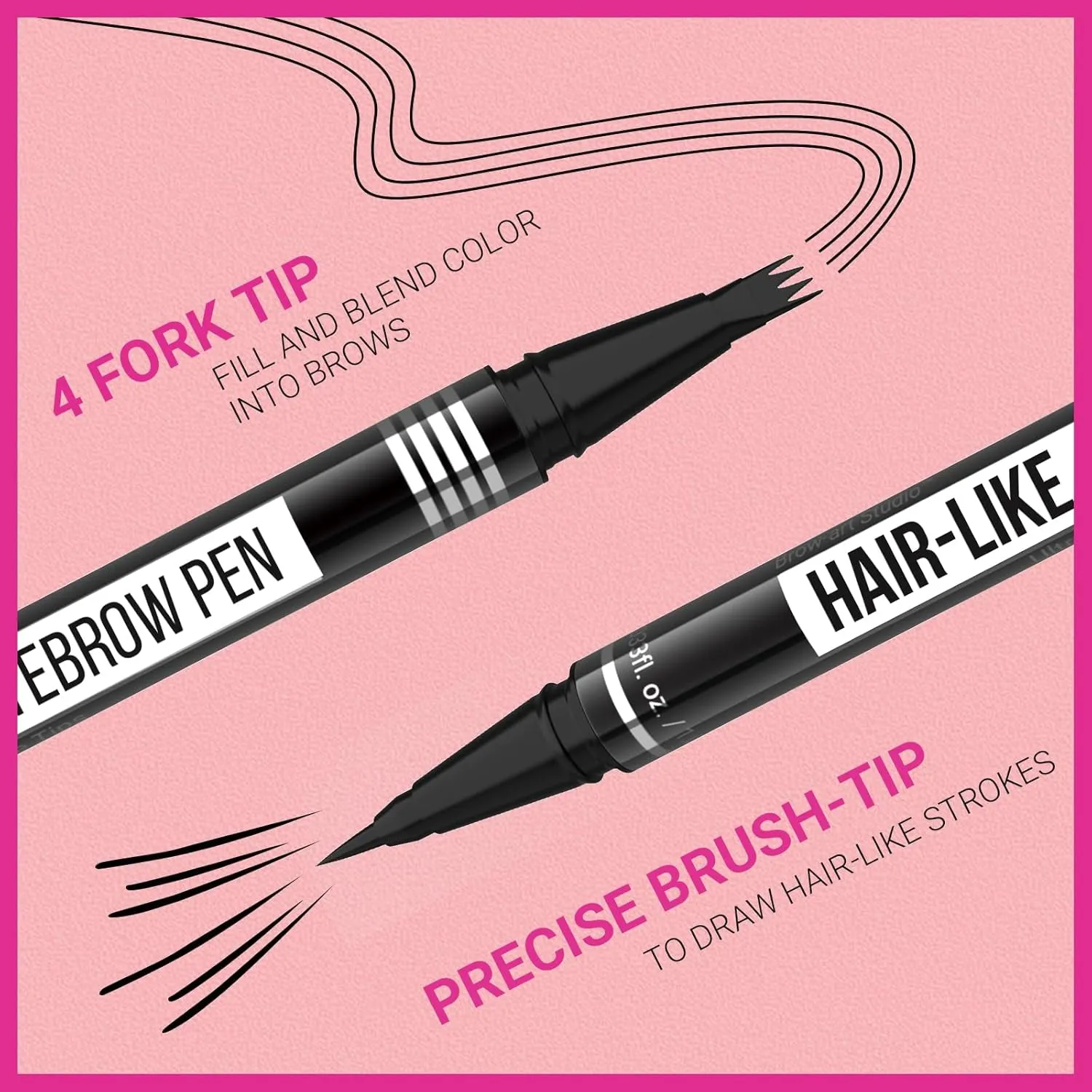 Microblading Eyebrow Pen - Eyebrow Pencil Magical 2-In-1 Dual-Ended Eye Brow Pencils for Women with 4-Fork-Tip & Precise Brush-Tip Create Natural Hair-Like Brows, Last All-Day, Dark Brown
