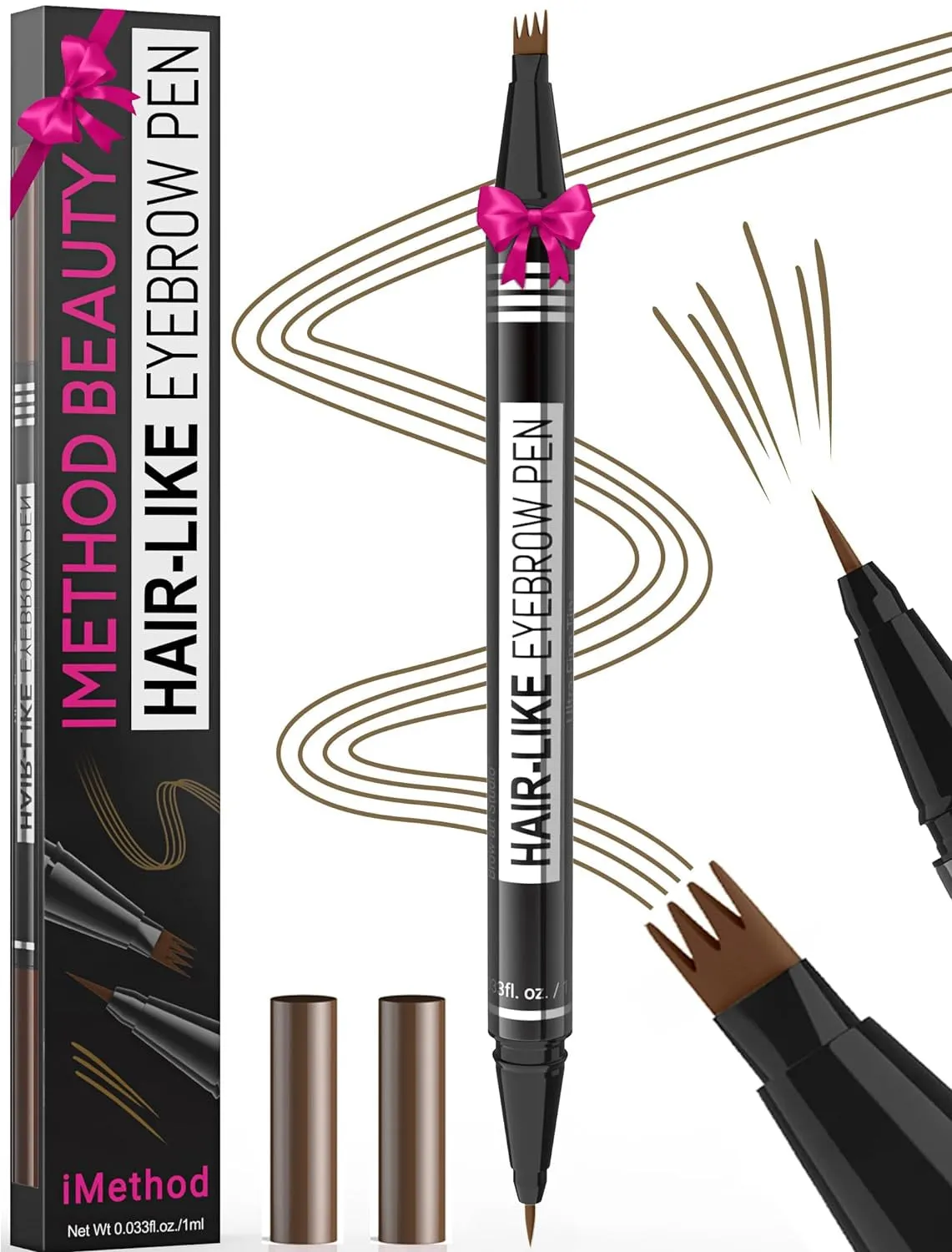 Microblading Eyebrow Pen - Eyebrow Pencil Magical 2-In-1 Dual-Ended Eye Brow Pencils for Women with 4-Fork-Tip & Precise Brush-Tip Create Natural Hair-Like Brows, Last All-Day, Dark Brown