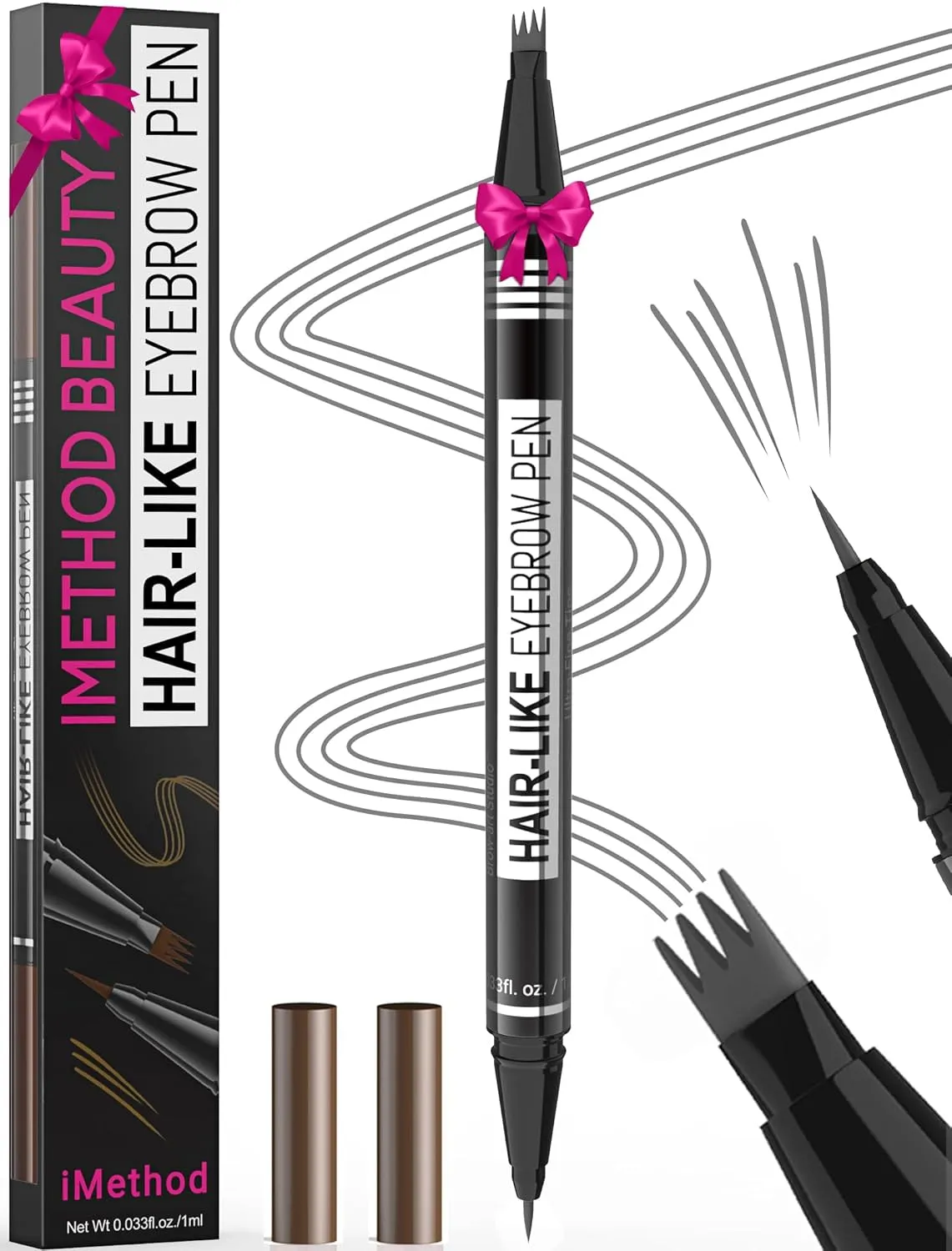 Microblading Eyebrow Pen - Eyebrow Pencil Magical 2-In-1 Dual-Ended Eye Brow Pencils for Women with 4-Fork-Tip & Precise Brush-Tip Create Natural Hair-Like Brows, Last All-Day, Dark Brown