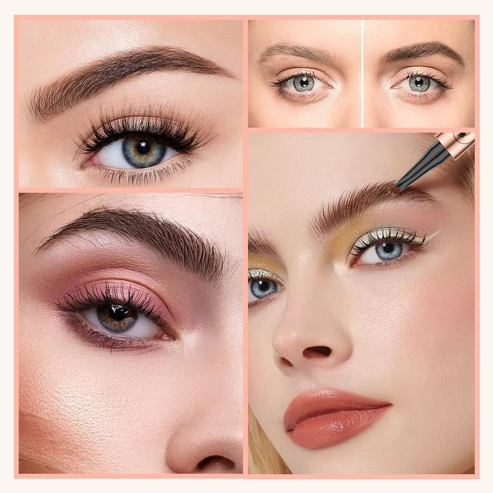 Microblading Eyebrow Pencil, 2025 Upgraded Waterproof Eyebrow Pen with Micro-Fork Tip Applicator, Natural Fine Stroke Hair Like Eye Brow Pencils for Women (Gray)