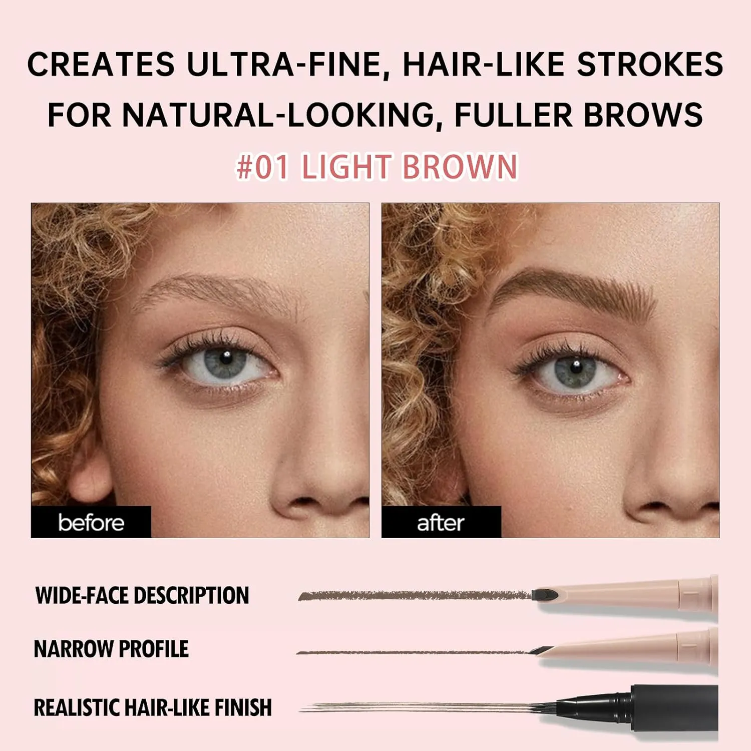 Microblading Eyebrow Pencil Kit–Angled Square Tip Liquid Eyebrow Pencil,Shaping and Filling Brow Definer Pen with Brush & Refill Core,Sharpening Sponge,Waterproof for Hair-Like Strokes(01Light Brown)