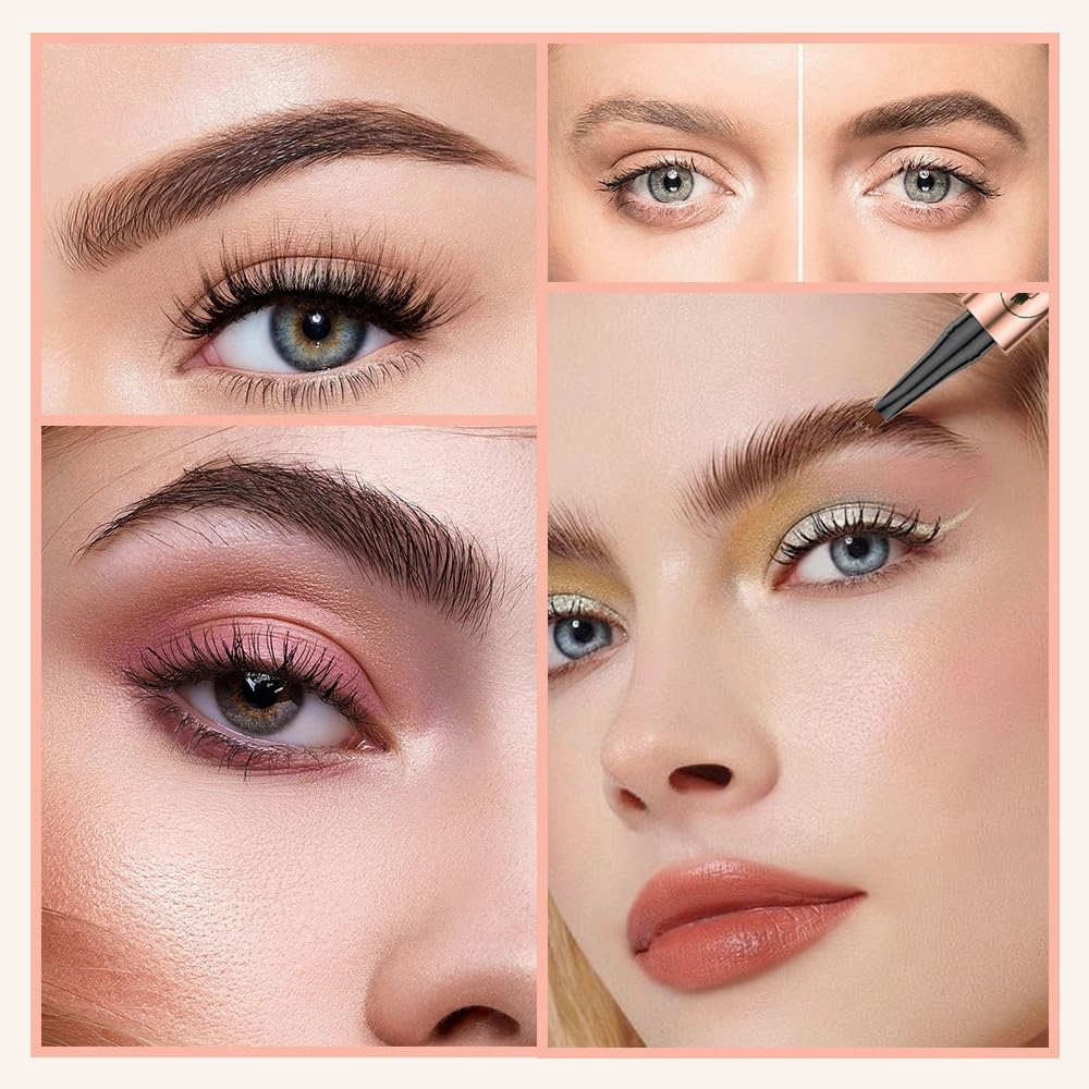 Microblading Eyebrow Pencil, 2025 Upgraded Waterproof Eyebrow Pen with Micro-Fork Tip Applicator, Natural Fine Stroke Hair Like Eye Brow Pencils for Women (Reddish Brown)