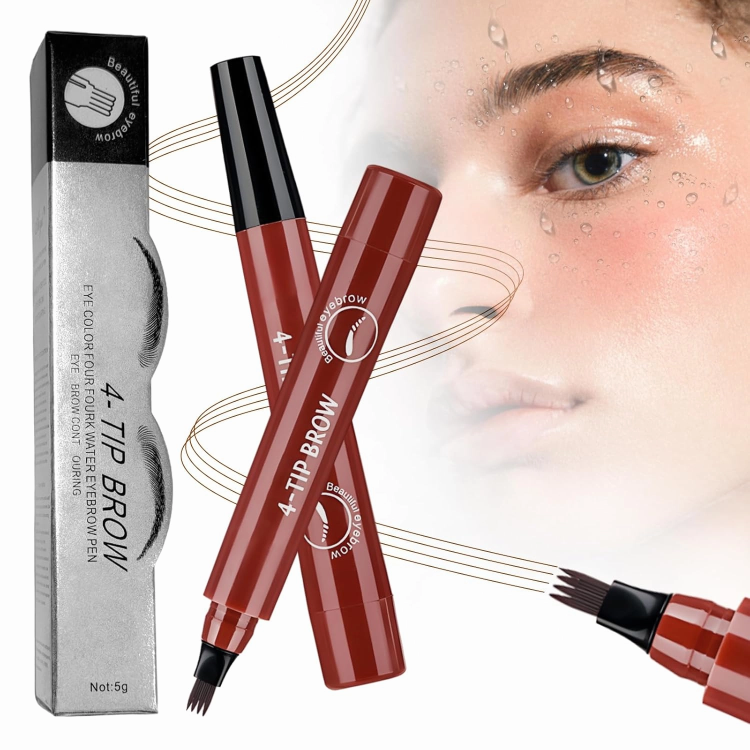 Microblading Eyebrow Pencil, 2025 Upgraded Waterproof Eyebrow Pen with Micro-Fork Tip Applicator, Natural Fine Stroke Hair Like Eye Brow Pencils for Women (Reddish Brown)