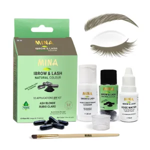 Mina ibrow & Lash Tint kit Ash Blond | Natural Spot coloring and Brow Tinting Kit Powder in Capsule, Water and Smudge Proof | Instant Brow dye, No Ammonia, No Lead