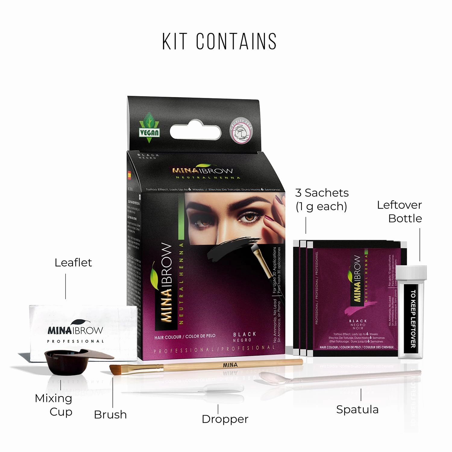 MinaiBrow Black Natural Spot Coloring Powder with Stain Remover | Smudge Proof Instant Brow Dye, 100% Gray Coverage