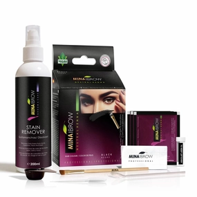 MinaiBrow Black Natural Spot Coloring Powder with Stain Remover | Smudge Proof Instant Brow Dye, 100% Gray Coverage