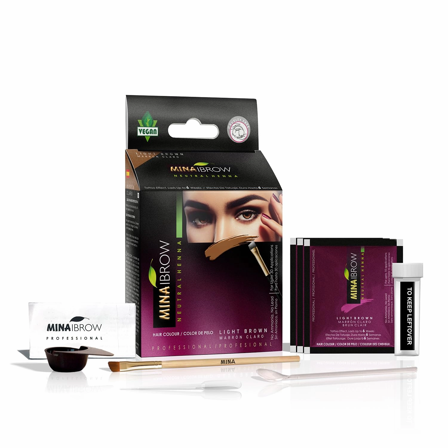 MinaiBrow Light Brown Tinting Kit | Natural Rose Water Spot Coloring Powder, Smudge-Proof Instant Brow Dye
