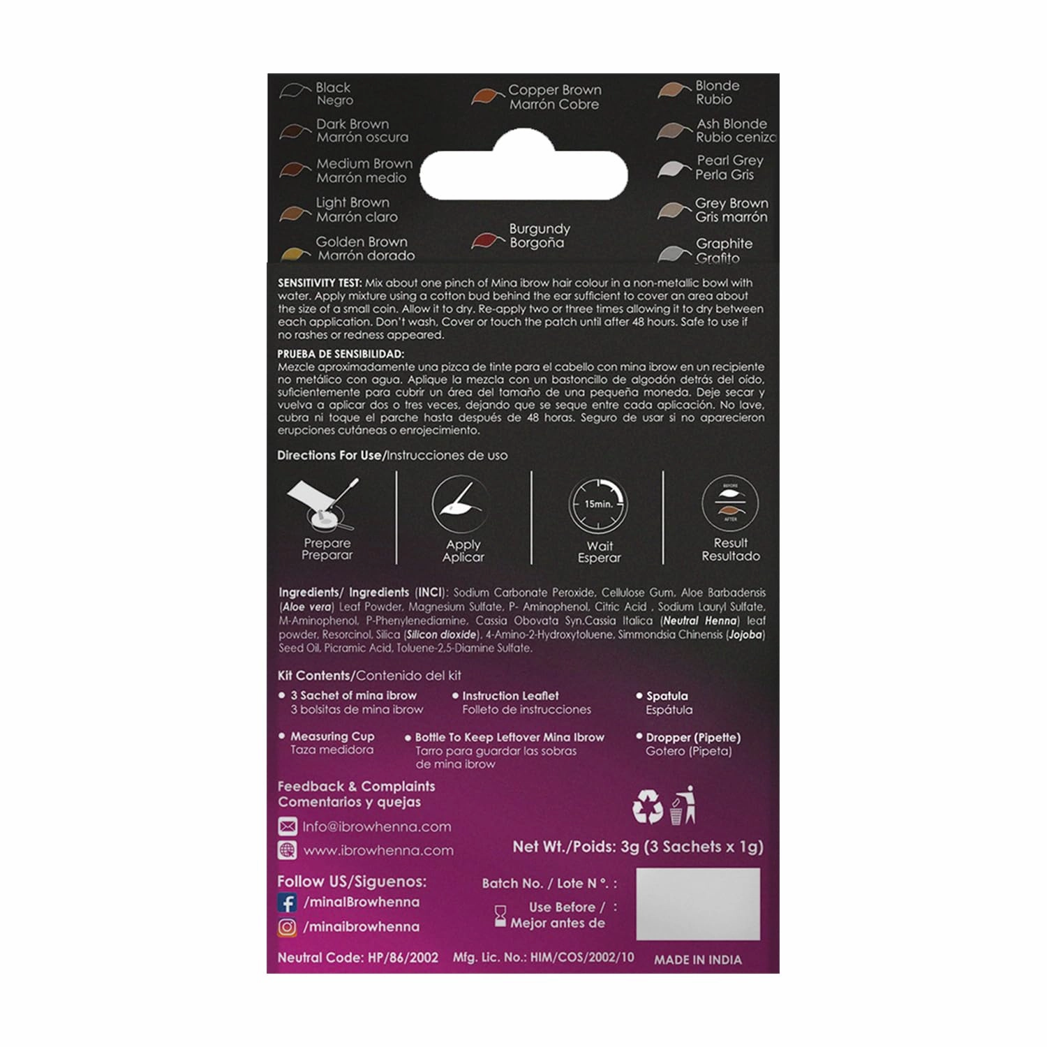 MinaiBrow Light Brown Tinting Kit | Natural Rose Water Spot Coloring Powder, Smudge-Proof Instant Brow Dye