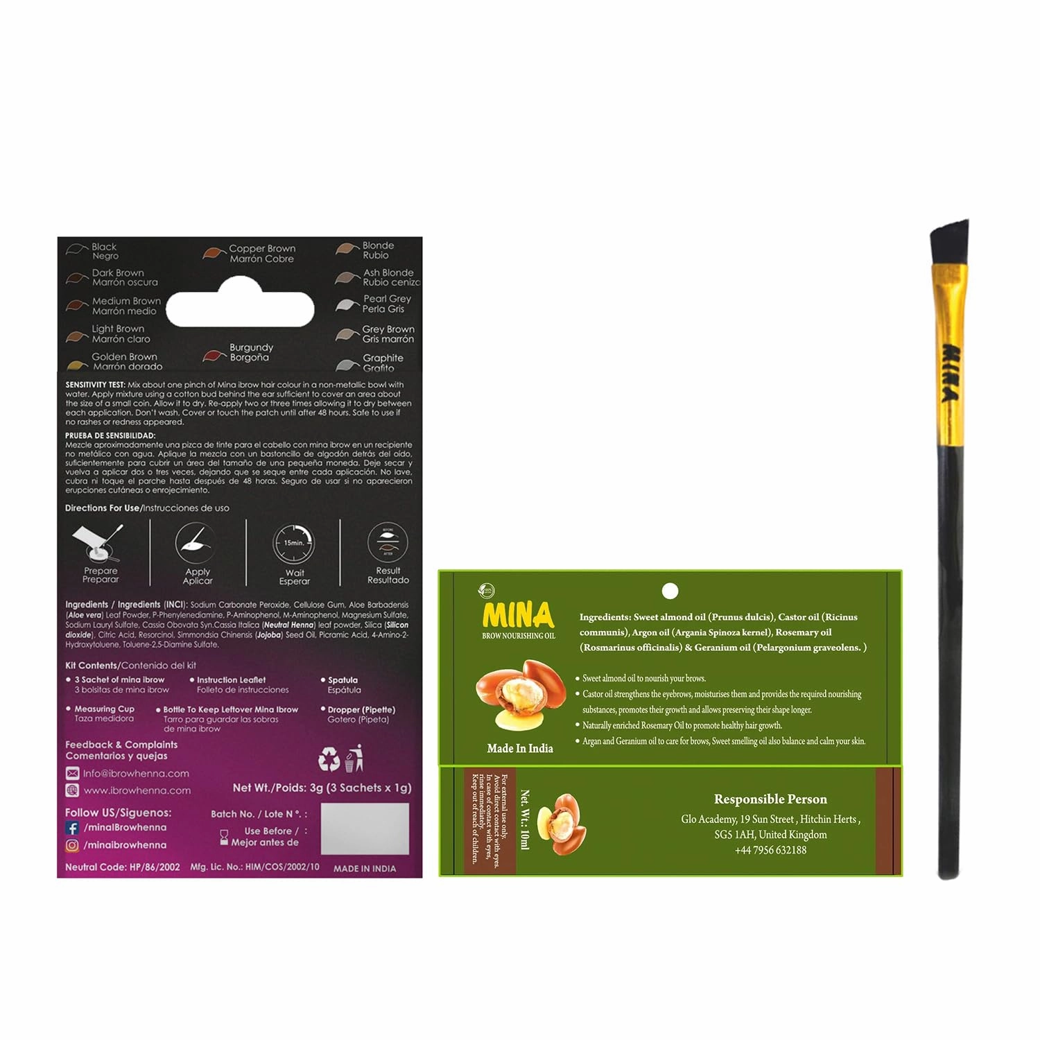 MinaiBrow Tint Kit Dark Brown | Natural Spot Coloring Brow Powder with Oil & Brush | Water & Smudge Proof, Long-Lasting, Instant Brow Dye Kit, 100% Gray Converge, Vegan and Cruelty-Free