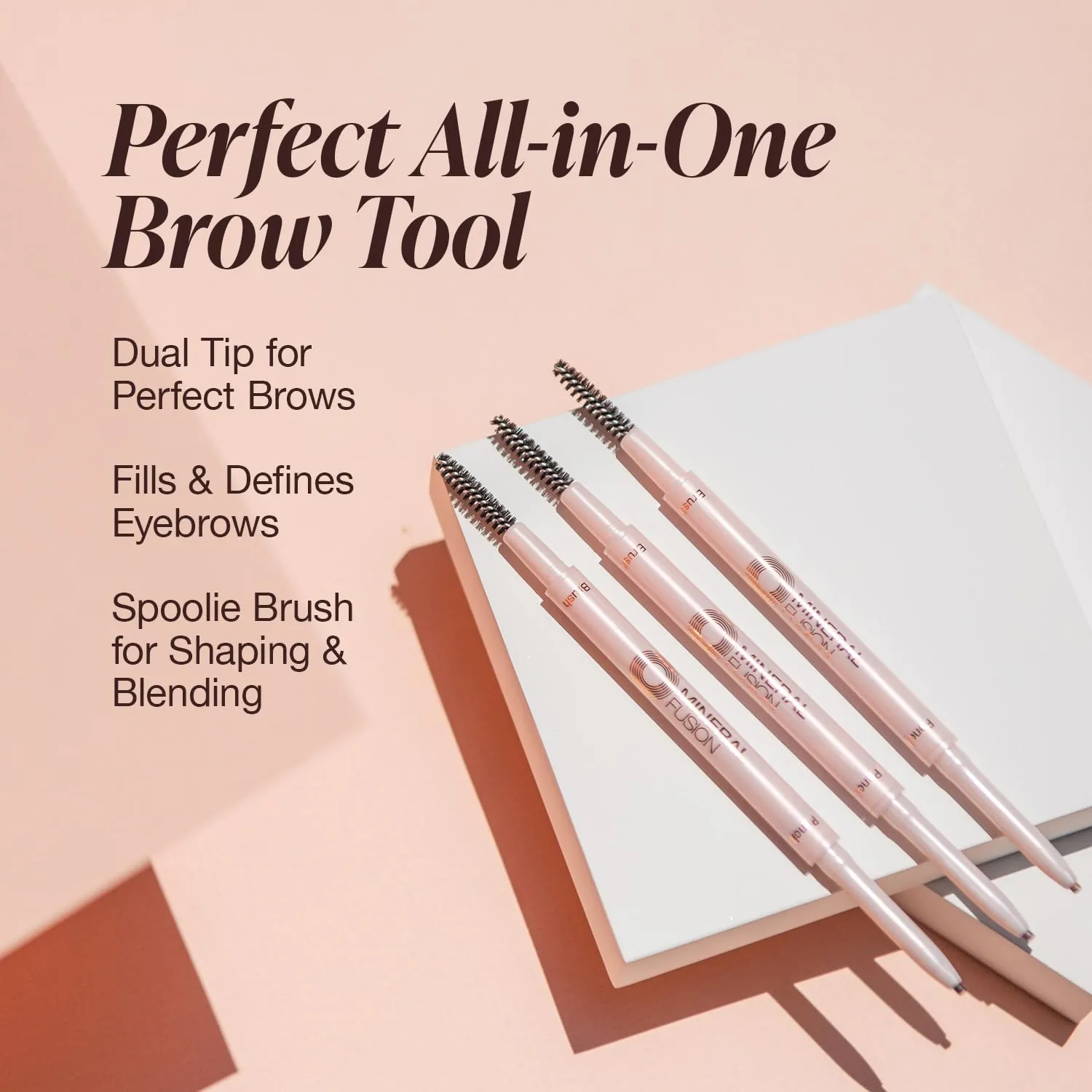 Mineral Fusion Retractable Brow Pencil, Shape & Define Eyebrow Pencil with Blending Spoolie Brush, Velvety Smooth & Natural Eye Makeup, Medium Brown, 0.003 oz