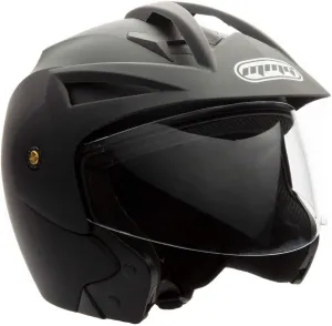 MMG Model 20 Motorcycle Open Face Helmet DOT Street Legal - Flip Up Clear Visor - Matte Black - Large
