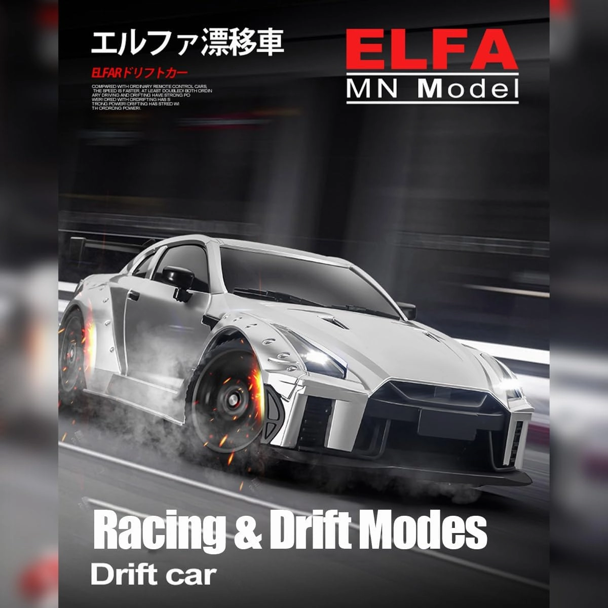 MN-268 RC Mini Drift Car, 1/16 2.4G Full-Proportional Steering RC Car Model with Gyro, 20KM/H, LED Lights, RTR Model Gifts for Teens (Dual-Speed Modes/RTR/Silver)