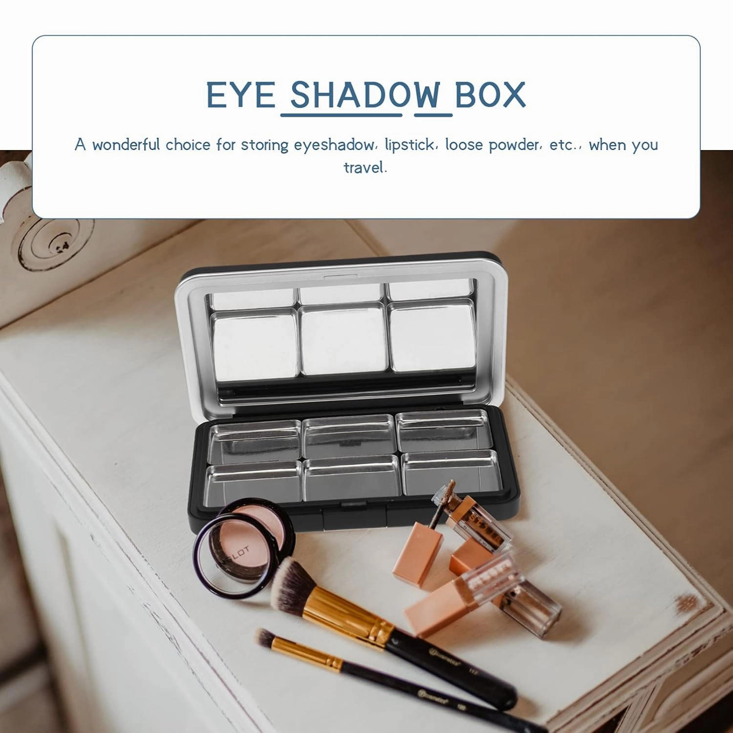 Mobestech Empty Makeup Palette Matte Black Magnet Empty Box Refillable Makeup Container Case Empty Eyeshadow Box Case with 6 Grids for Eyeshadow Lip Balm Blush Powder with Seal