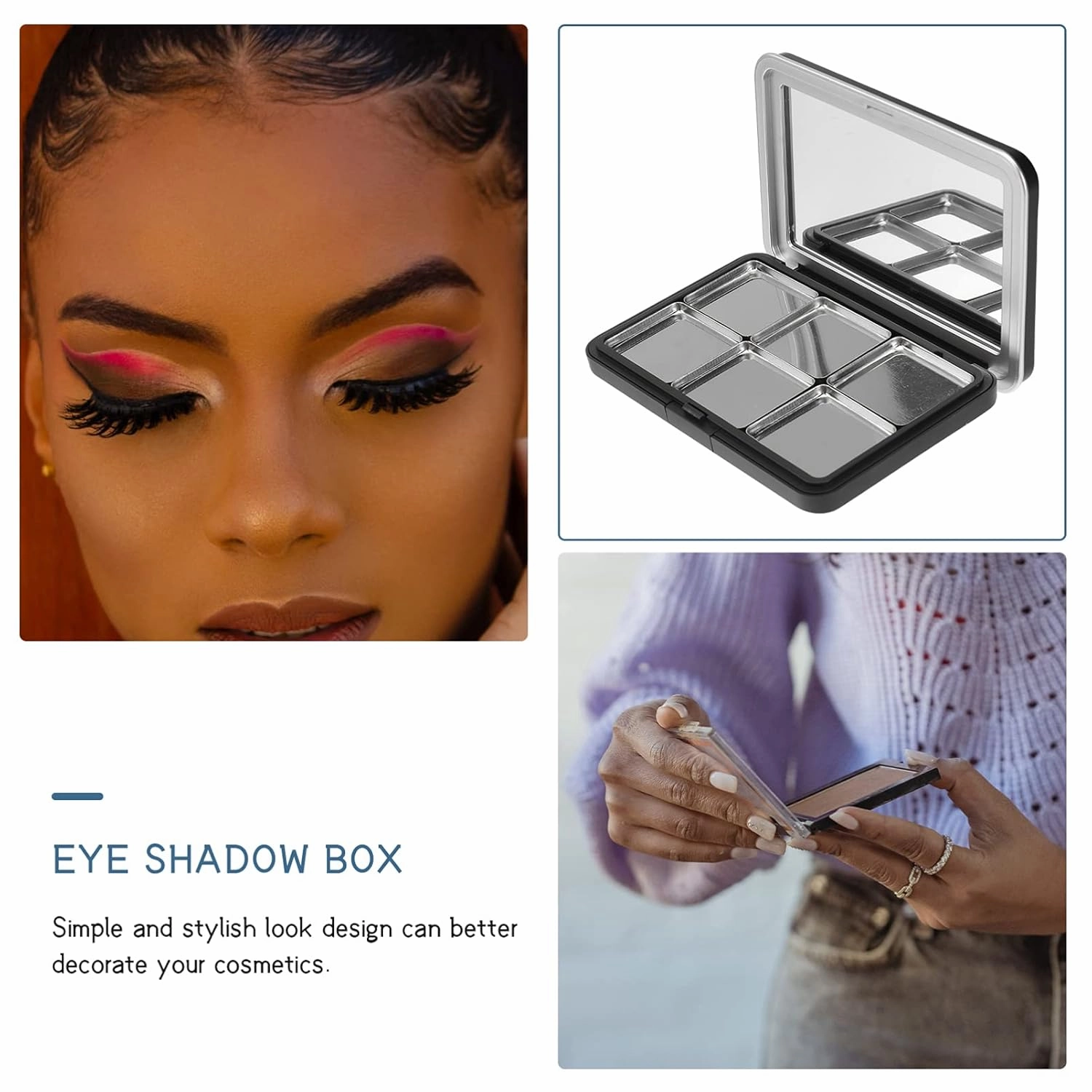 Mobestech Empty Makeup Palette Matte Black Magnet Empty Box Refillable Makeup Container Case Empty Eyeshadow Box Case with 6 Grids for Eyeshadow Lip Balm Blush Powder with Seal