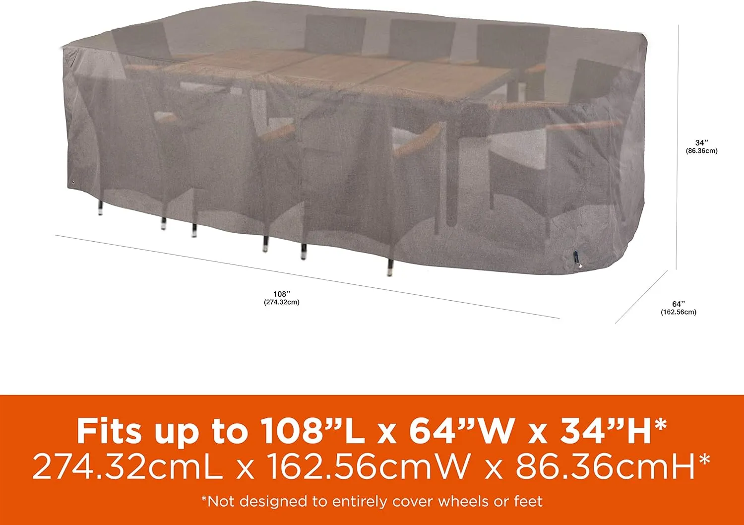 Modern Leisure 3005 Garrison Waterproof Table and Chairs Cover - Rectangle (64 D x 34 H x 108 W inches), Heather Grey