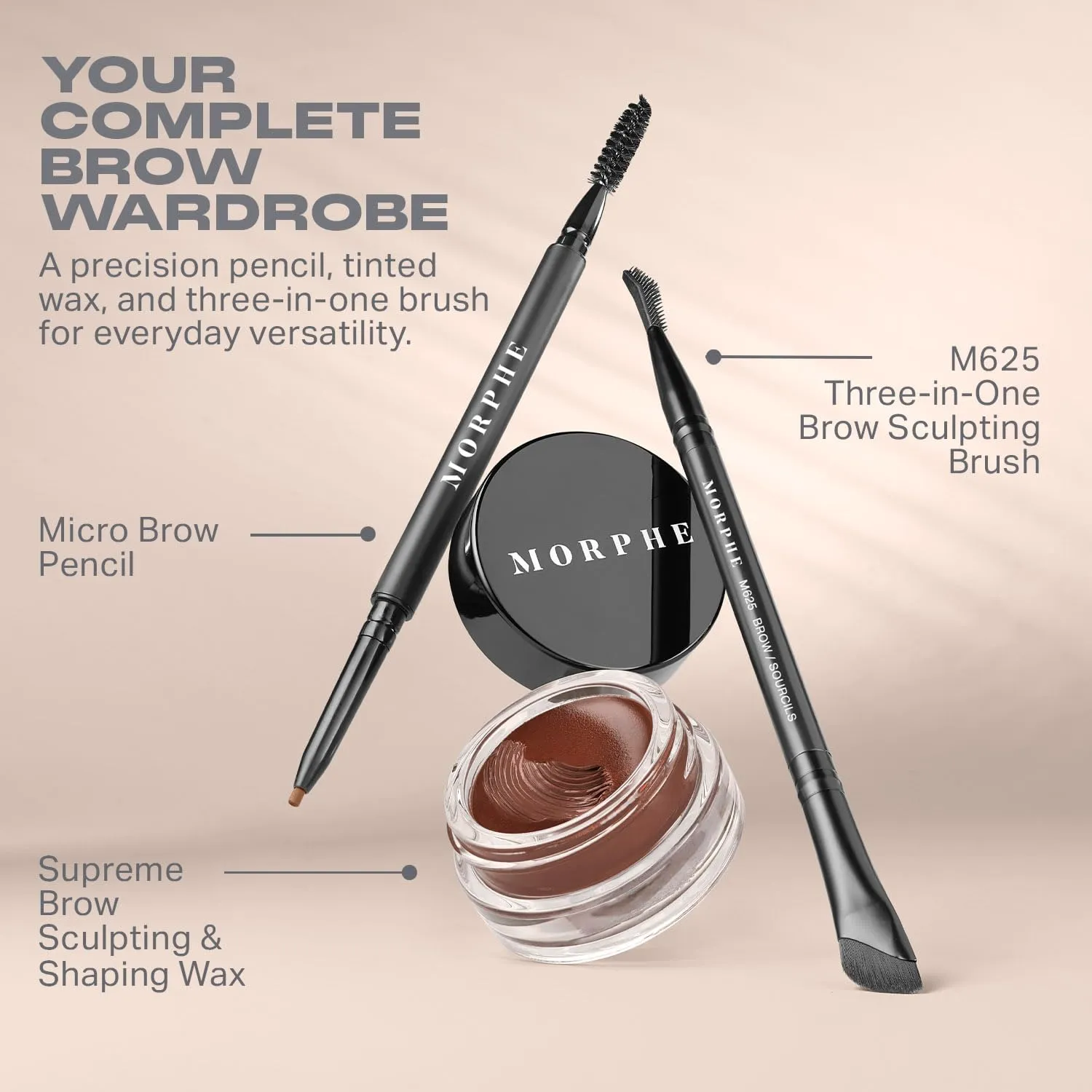 Morphe High Archiever Everyday Essentials Brow Kit - Precision Micro Eyebrow Pencil, Tinted Sculpting Brow Wax & 3-in-1 Brush for Shaping, Filling & Defining - Java (3 Count)