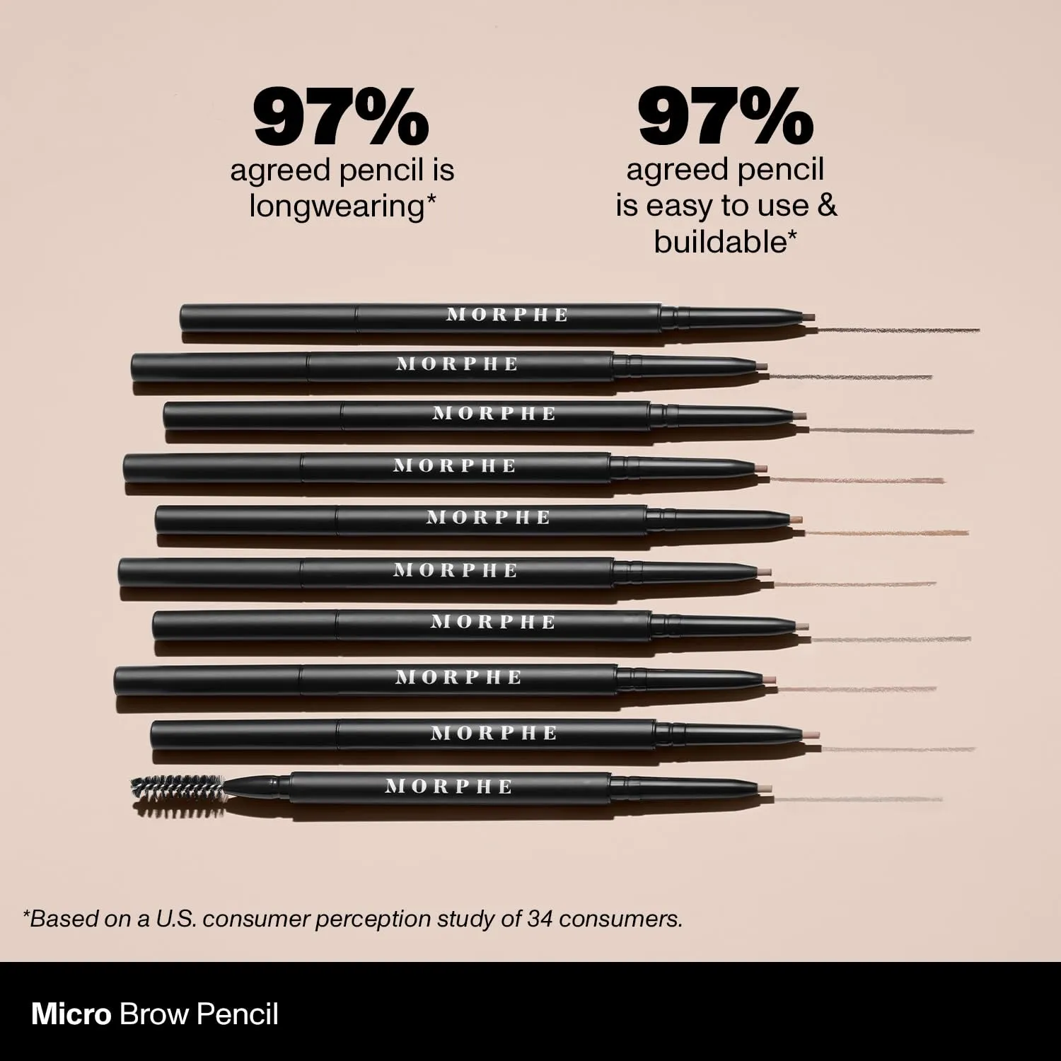 Morphe Micro Dual Eyebrow Pencil - Dual-Ended Brow Pencil Featuring a Retractable, Ultra-Precise, Pointed Tip - Richly Pigmented, Smooth-Gliding, Long-Lasting Wax Formula - Java (0.003 oz)