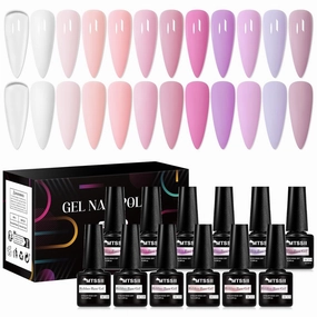 MTSSII Base Color Gel Nail Polish, 12 Colors Nude Pink Clear Gel Polish Peach Pink White Purple Nail Polish Neutral Sheer French Tip Base Colors Soak Off Nail Art Manicure DIY at Home Gift for Women