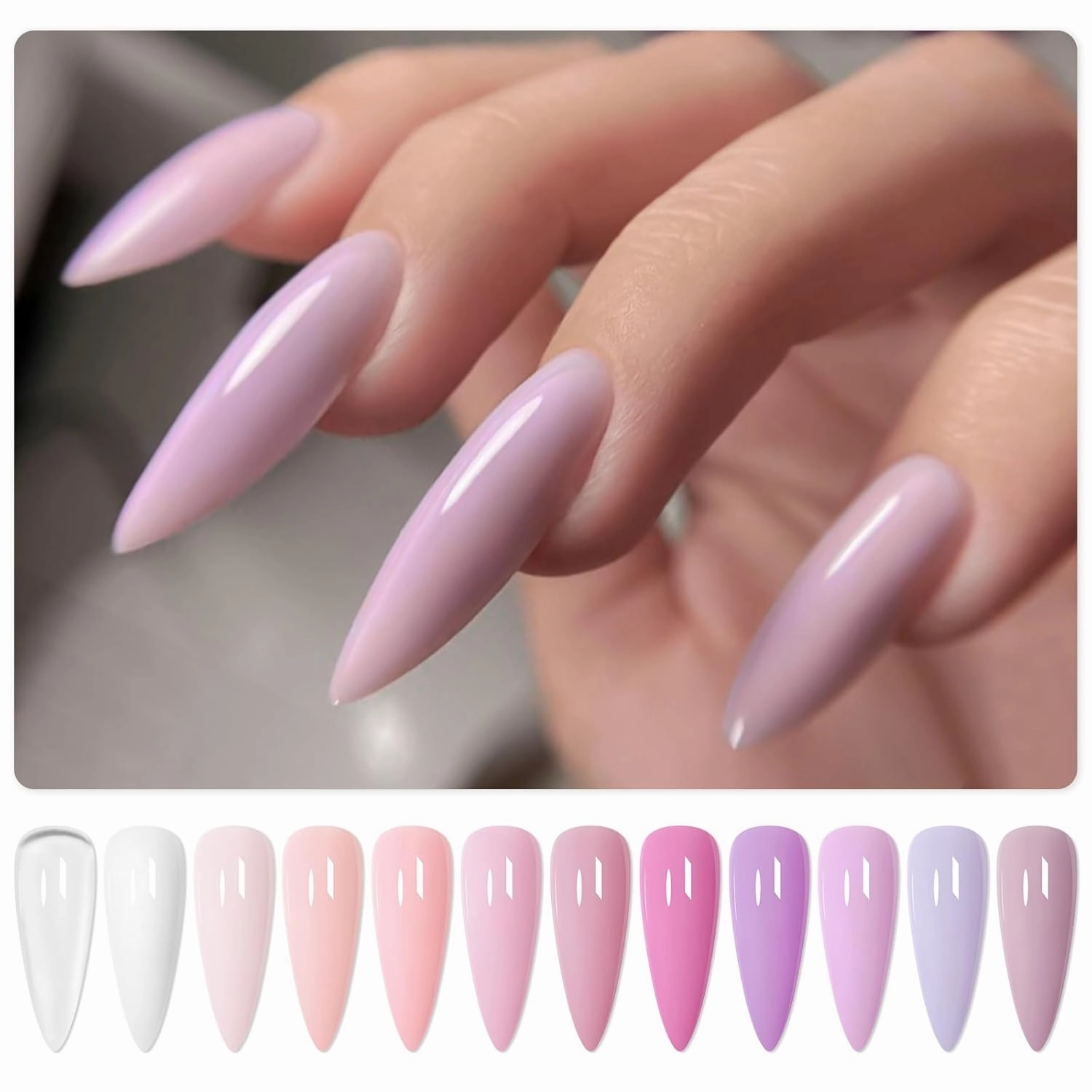 MTSSII Base Color Gel Nail Polish, 12 Colors Nude Pink Clear Gel Polish Peach Pink White Purple Nail Polish Neutral Sheer French Tip Base Colors Soak Off Nail Art Manicure DIY at Home Gift for Women
