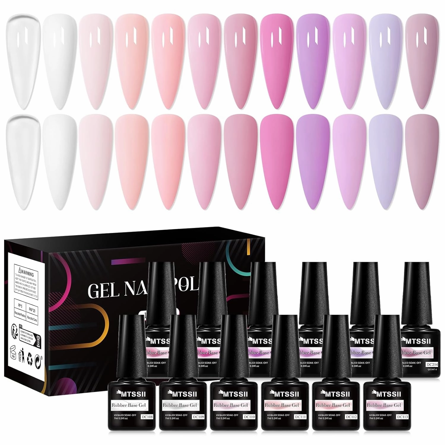 MTSSII Base Color Gel Nail Polish, 12 Colors Nude Pink Clear Gel Polish Peach Pink White Purple Nail Polish Neutral Sheer French Tip Base Colors Soak Off Nail Art Manicure DIY at Home Gift for Women