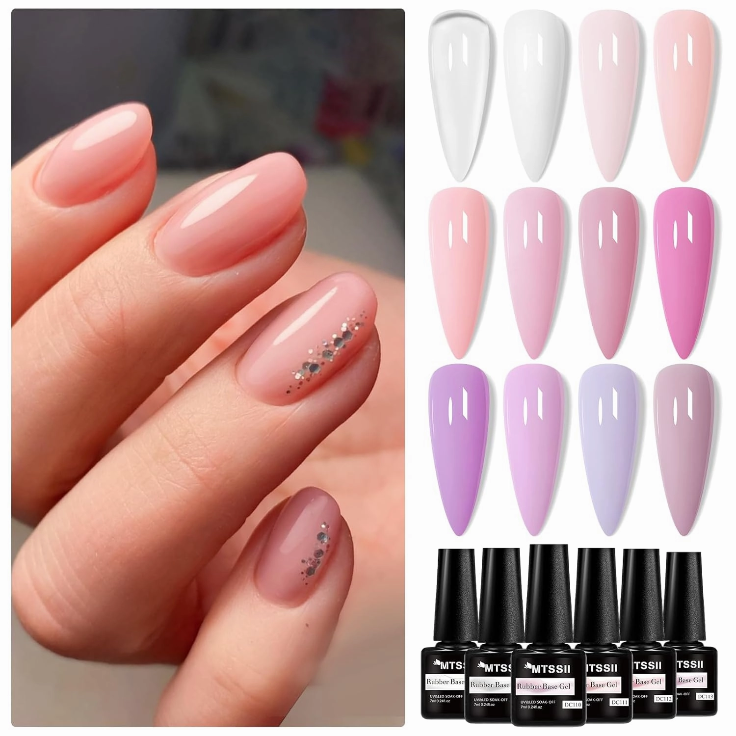MTSSII Base Color Gel Nail Polish, 12 Colors Nude Pink Clear Gel Polish Peach Pink White Purple Nail Polish Neutral Sheer French Tip Base Colors Soak Off Nail Art Manicure DIY at Home Gift for Women