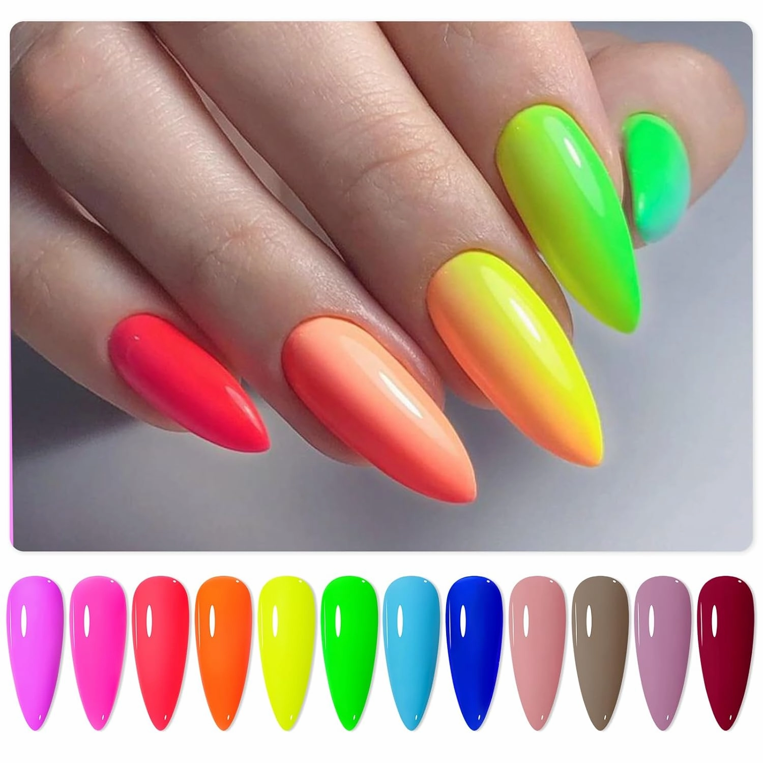 MTSSII Rubber Base Gel for Nails of 12 Colors Neon Orange Green Blue Yellow Rose Red Builder Base Gel Nude Purple Gel Nail Kit Popular Nail Art DIY Manicure Gifts DIY Salon