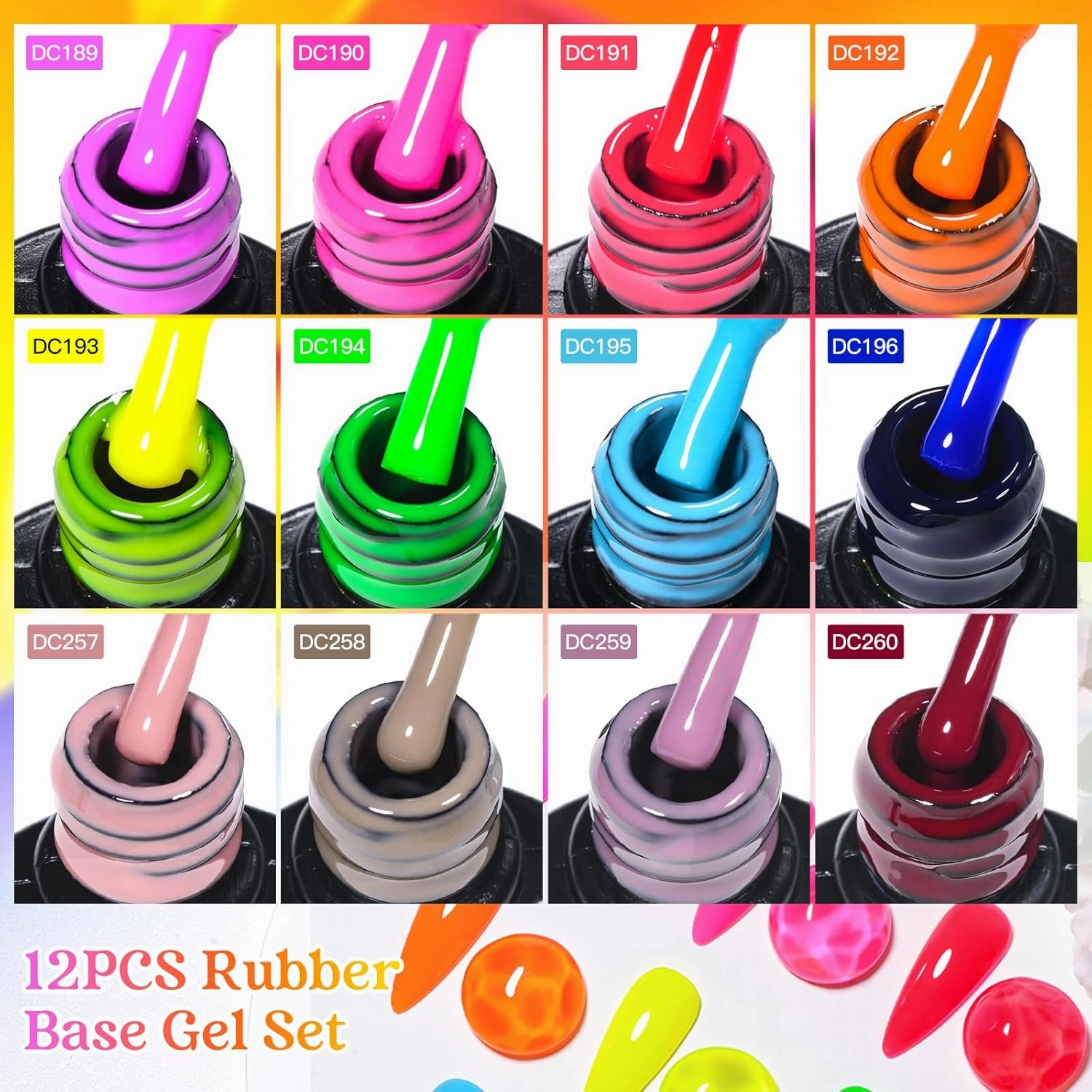 MTSSII Rubber Base Gel for Nails of 12 Colors Neon Orange Green Blue Yellow Rose Red Builder Base Gel Nude Purple Gel Nail Kit Popular Nail Art DIY Manicure Gifts DIY Salon