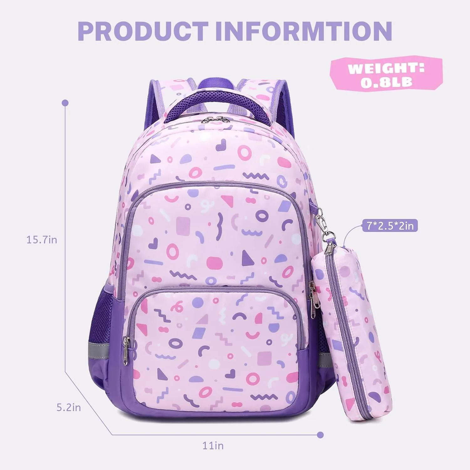 mygreen 3PCS Kids Backpack Set - Waterproof Bookbag with Lunch Box for Girls Ages 3-12, Adorable Cartoon Prints for School & Outdoor Use Pink Dogs