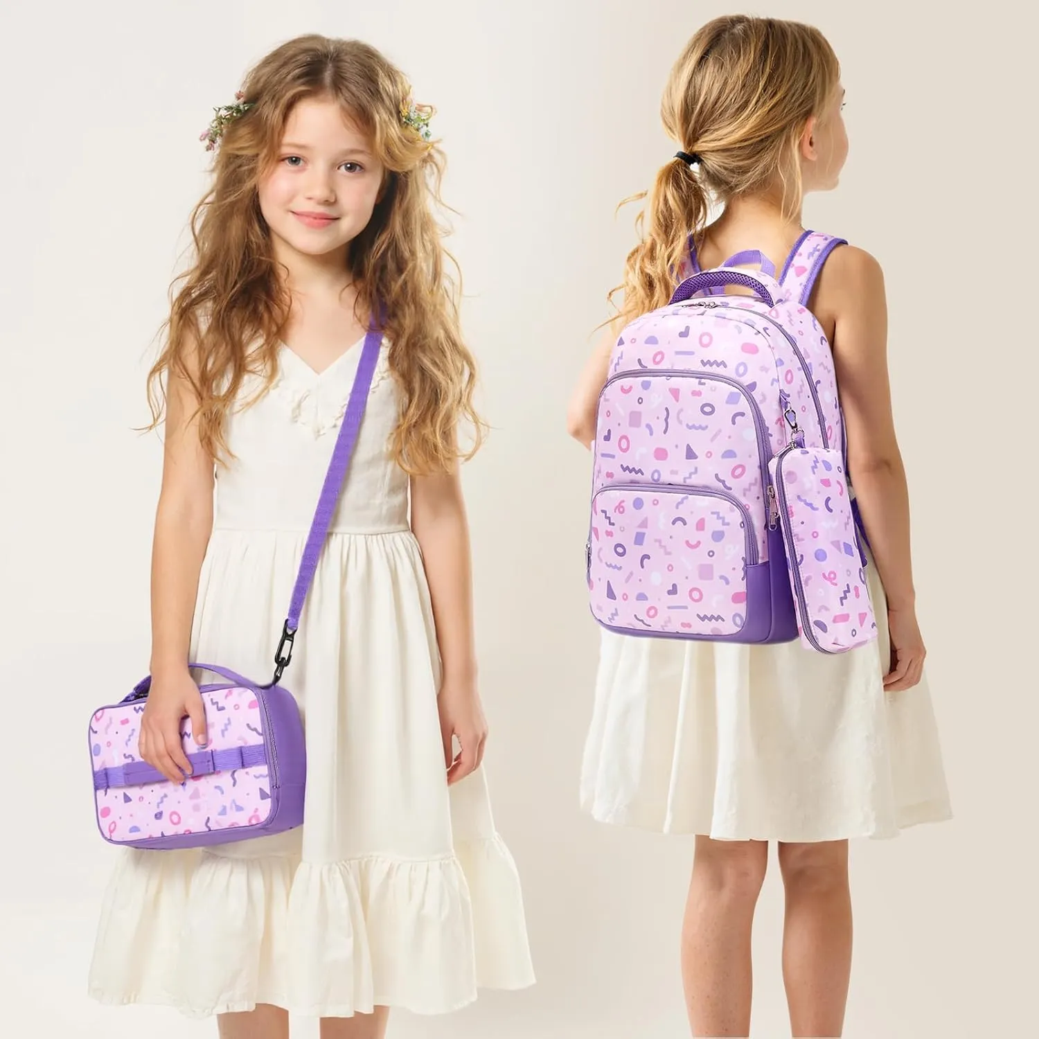 mygreen 3PCS Kids Backpack Set - Waterproof Bookbag with Lunch Box for Girls Ages 3-12, Adorable Cartoon Prints for School & Outdoor Use Pink Dogs