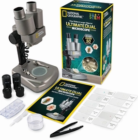 NATIONAL GEOGRAPHIC Dual LED Kids Microscope - 50  pc Science Kit with 10 Prepared Slides & 10 DIY Blank Slides, Biology Experiment Activity, Microscope Kit for Kids 8-12 (Amazon Exclusive)
