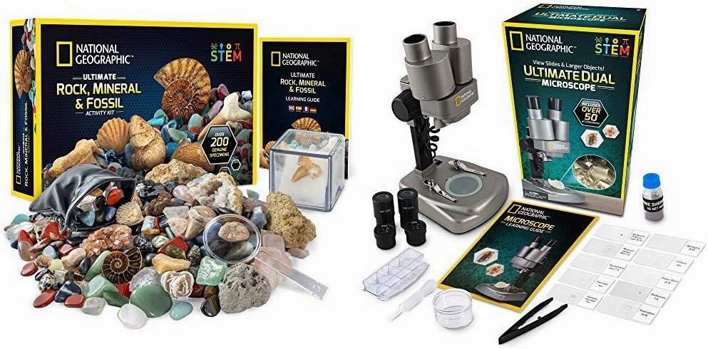 NATIONAL GEOGRAPHIC Rock Collector's Bundle - Includes Over 200 Rock, Mineral, and Fossil Specimens Plus a Microscope Kit