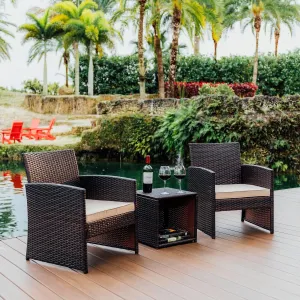 Nestl Wicker Patio Furniture Set - 3 Piece Bistro Table and Chairs Set of 2, Front Porch Furniture Set, Patio Chairs Set of 2, Outdoor Patio Set, Patio Conversation Sets (Brown/Beige)