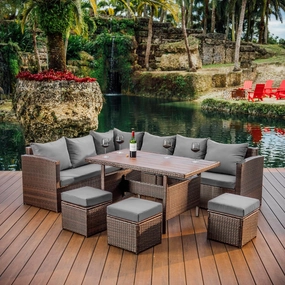Nestl Wicker Outdoor Furniture Set - 7 Piece Patio Dining Set (Brown/Grey), X-Large