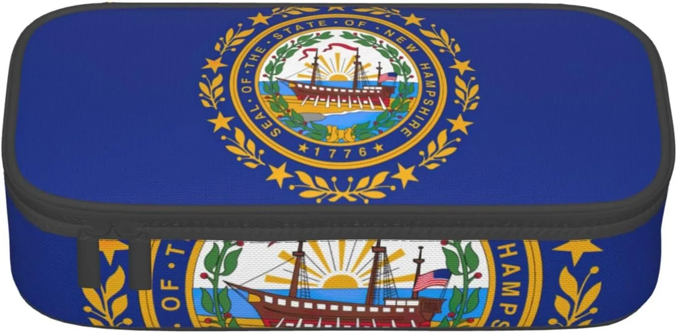 New Hampshire State Flag Print Large Capacity Pencil Case Portable Pencil Pouch For Adults Office Supplies