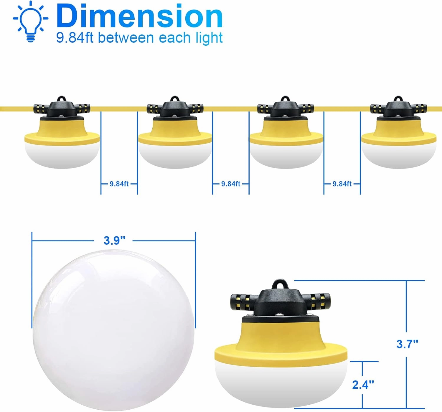 New 100FT Construction String Lights LED Industrial Grade Best for Construction Sites,Renovation, Walkways,Patio,Mine cave,Outdoor Lighting Solutions Use,Free for Climbing Hook 3Prong