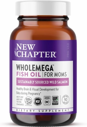New Chapter Wholemega for Moms Fish Oil Supplement - Prenatal DHA with Omega-3   Vitamin D3 for Prenatal & Postnatal Support - 90 ct, 500mg Softgels