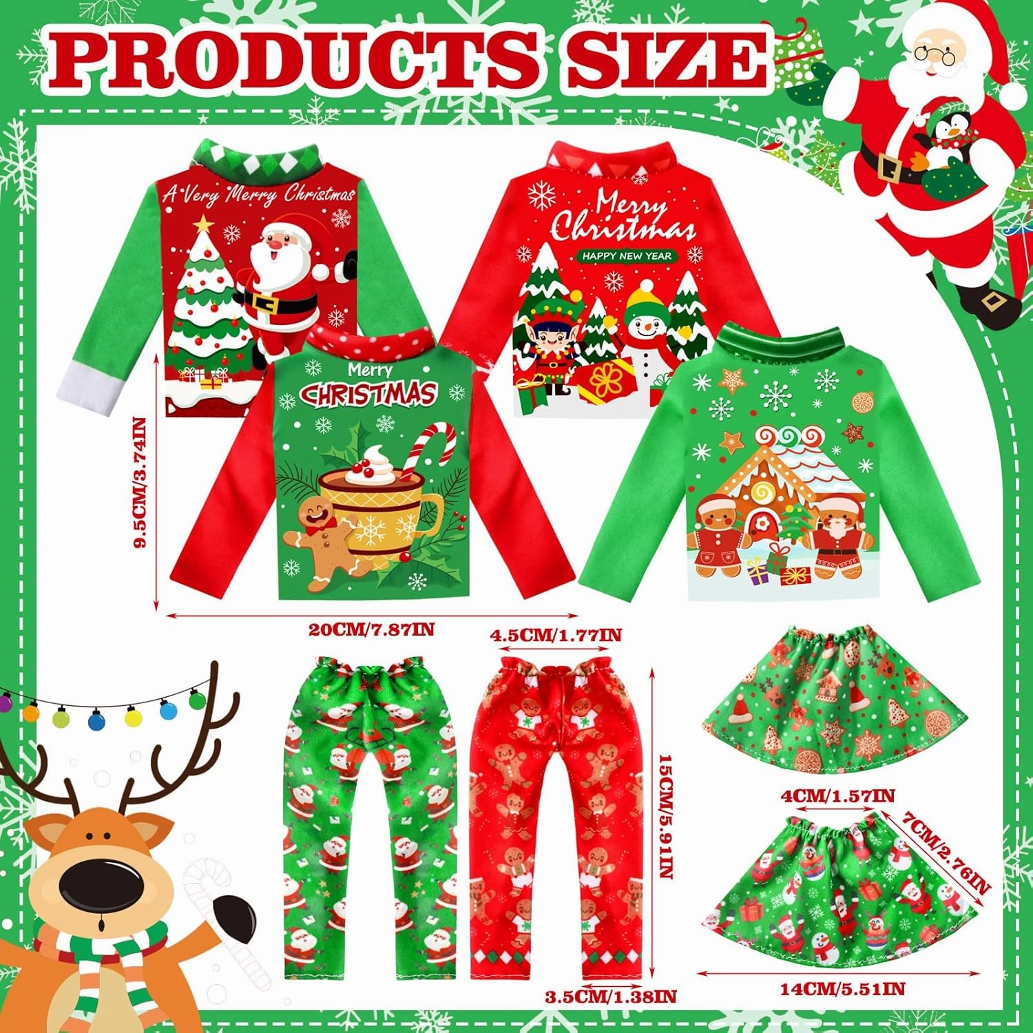 Newcotte 8 Pieces Christmas Accessories Clothes Doll Costume Santa Gingerbread Snowflake Christmas Tree Doll Clothes Holiday Outfits for Christmas Party Decorations(Santa)