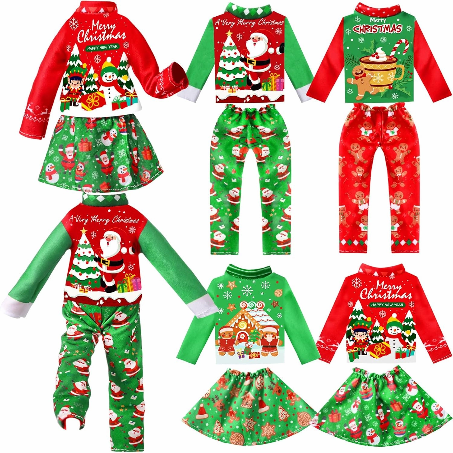 Newcotte 8 Pieces Christmas Accessories Clothes Doll Costume Santa Gingerbread Snowflake Christmas Tree Doll Clothes Holiday Outfits for Christmas Party Decorations(Santa)