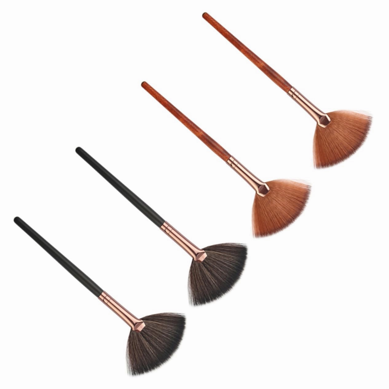 NOLITOY 3sets Professional Long Handle Fan Shape Blusher Brush Set Makeup Brush Applicator Makeup for Face Brow Highlighter Cosmetics 4pcs*3