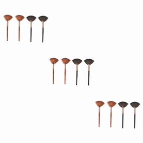 NOLITOY 3sets Professional Long Handle Fan Shape Blusher Brush Set Makeup Brush Applicator Makeup for Face Brow Highlighter Cosmetics 4pcs*3
