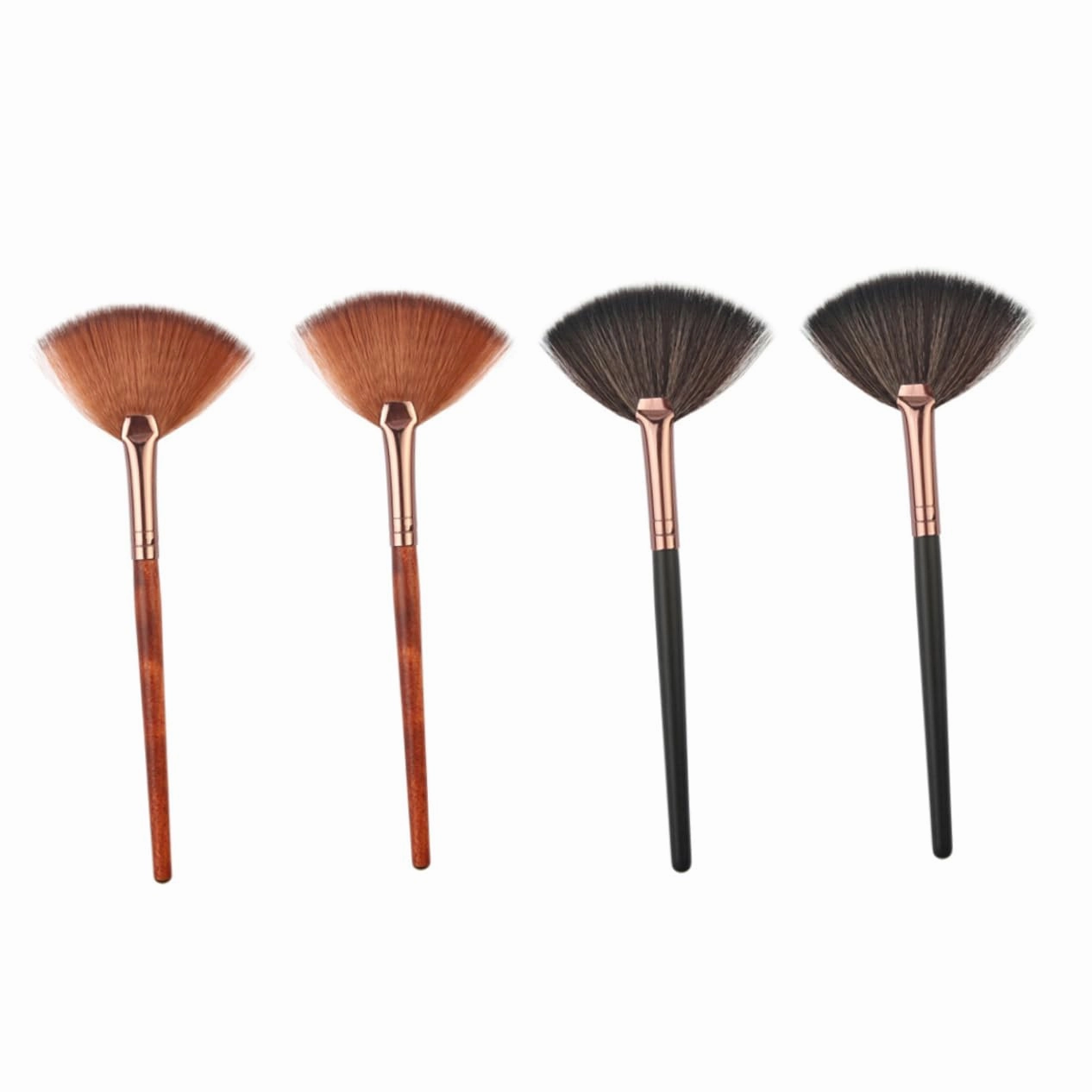 NOLITOY 3sets Professional Long Handle Fan Shape Blusher Brush Set Makeup Brush Applicator Makeup for Face Brow Highlighter Cosmetics 4pcs*3