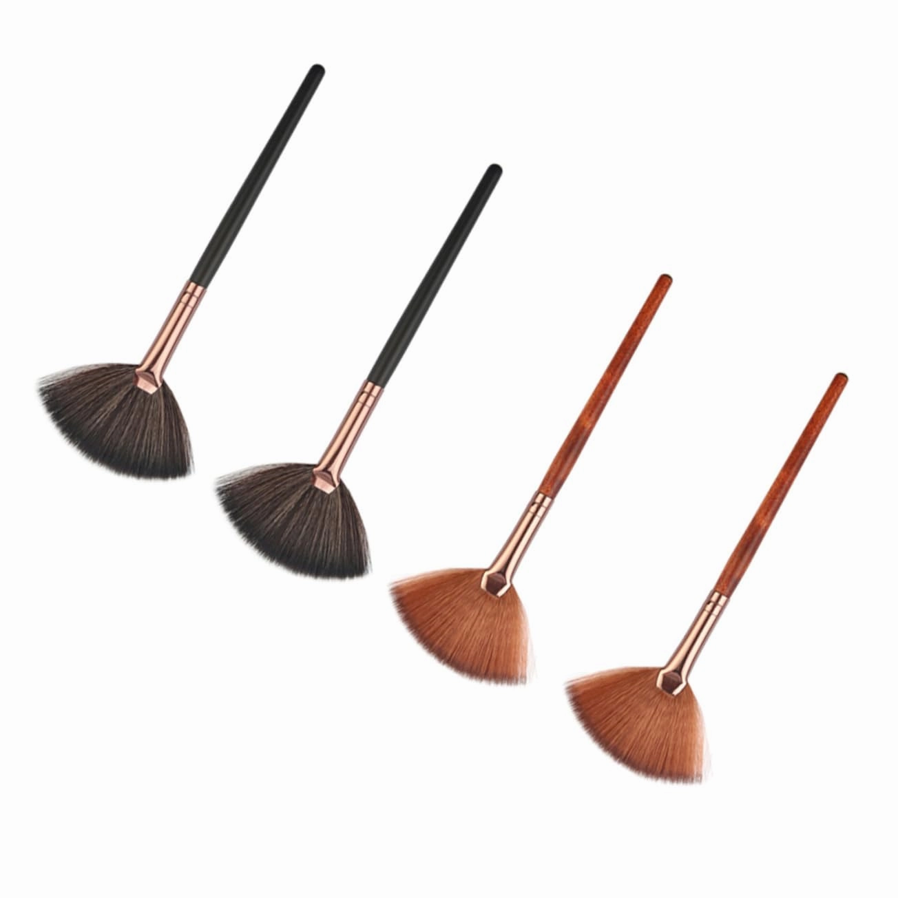 NOLITOY 3sets Professional Long Handle Fan Shape Blusher Brush Set Makeup Brush Applicator Makeup for Face Brow Highlighter Cosmetics 4pcs*3