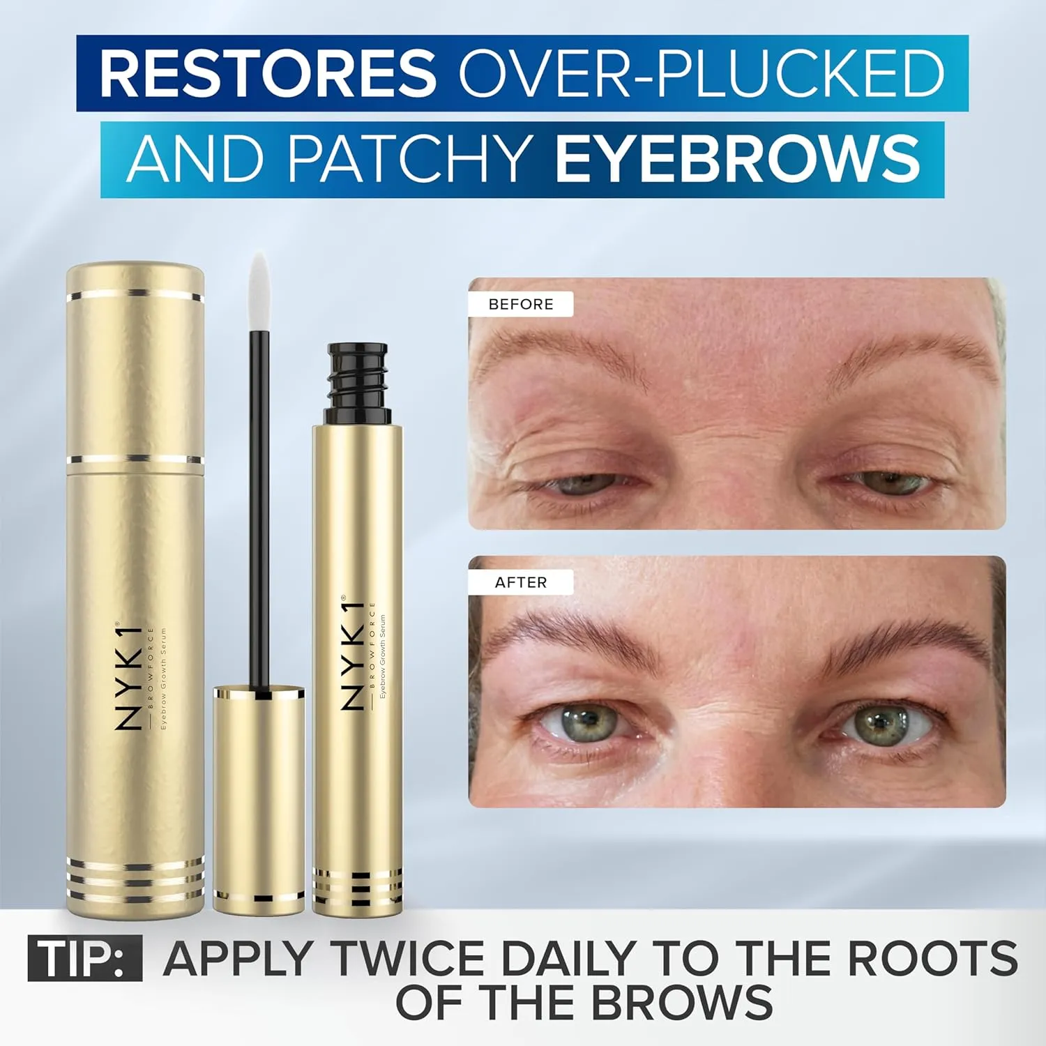 NYK1 CONCENTRATED Eyebrow Growth Serum For Thicker Brows (XL - 8ml) BrowForce Eyebrow Serum To Grow Brows Fuller Thicker Natural Eye Brow - Advanced Brow Growth Serums Formula For Eyebrows Regrowth