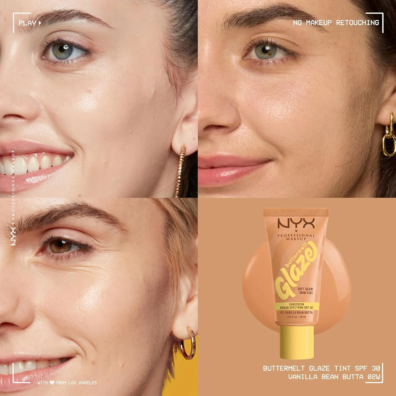NYX PROFESSIONAL MAKEUP Buttermelt Glaze Soft Glow Skin Tint   SPF 30, Up To 12HR Wear, 02 Vanilla Bean Butta