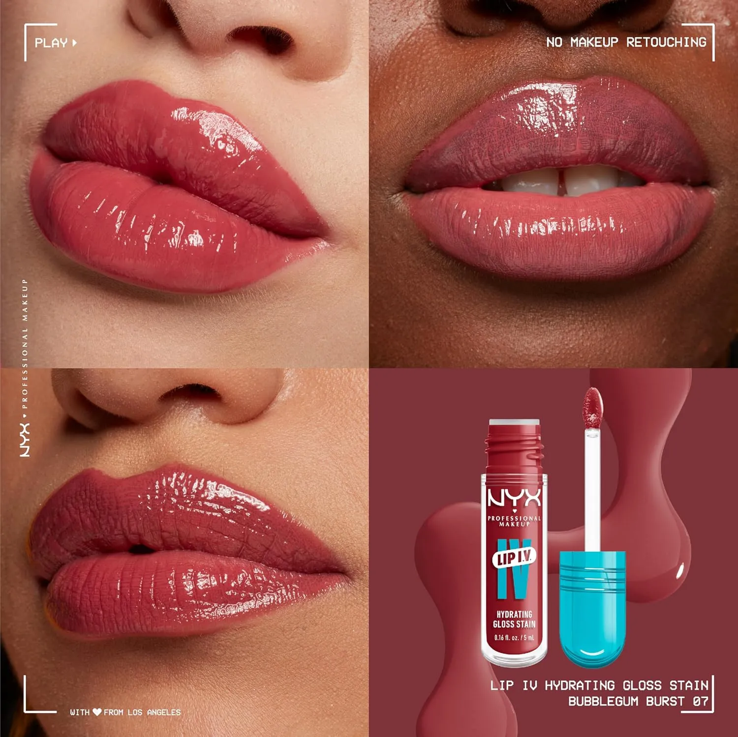 NYX PROFESSIONAL MAKEUP Lip IV Hydrating Glossy Lip Stain with 12HR Hydration - Bubblegum Burst (Pink)
